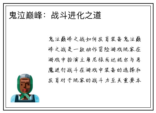 鬼泣巅峰：战斗进化之道